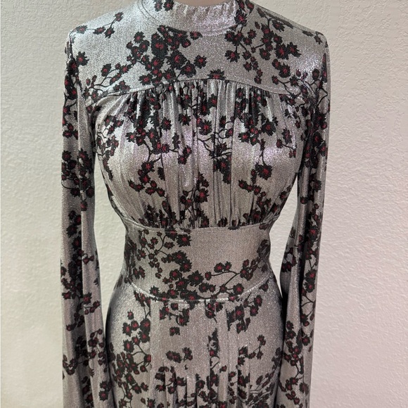 Paco Rabanne Floral Metallic Jerssey Maxi Dress Women's Size 38 US 6 EUC - Picture 4 of 15
